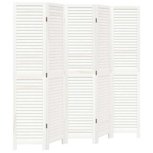vidaXL Room Divider 5 Panels White Solid Paulownia Wood - 1 of 4