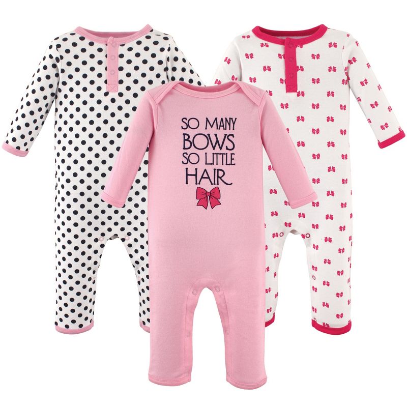 Hudson Baby Infant Girl Cotton Coveralls 3pk, So Many Bows, 1 of 3
