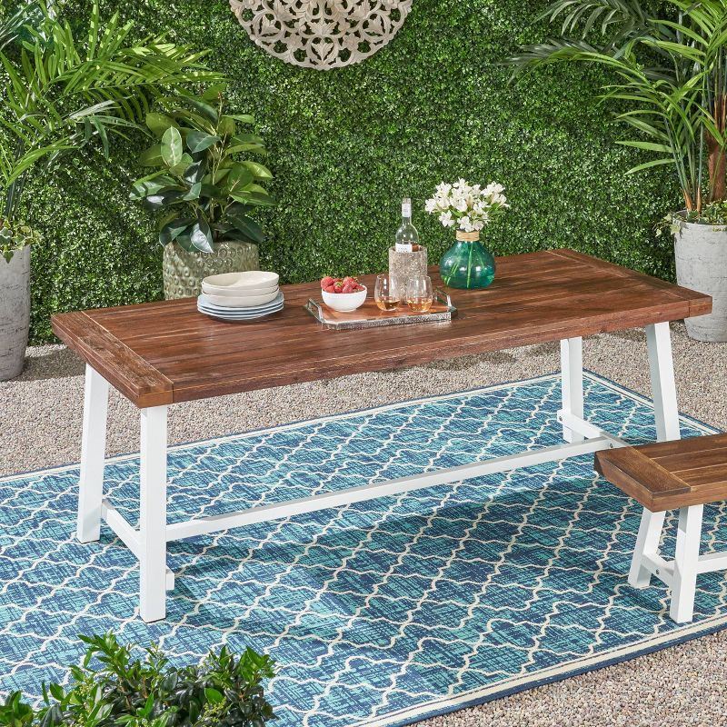 Carlisle Rectangle Acacia and Iron Patio Dining Table - Christopher Knight Home, 3 of 9