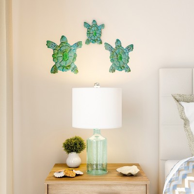 Sea Turtle 3D Metal Wall Art Set in Green and Blue