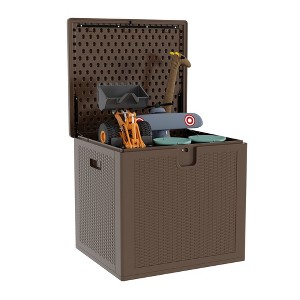 80 gal Outdoor Storage Box, Large Waterproof Resin Deck Box Indoor Outdoor Use, Lockable UV Resistant Storage Bin for Patio, Garden, Cushions, Tools - 1 of 4