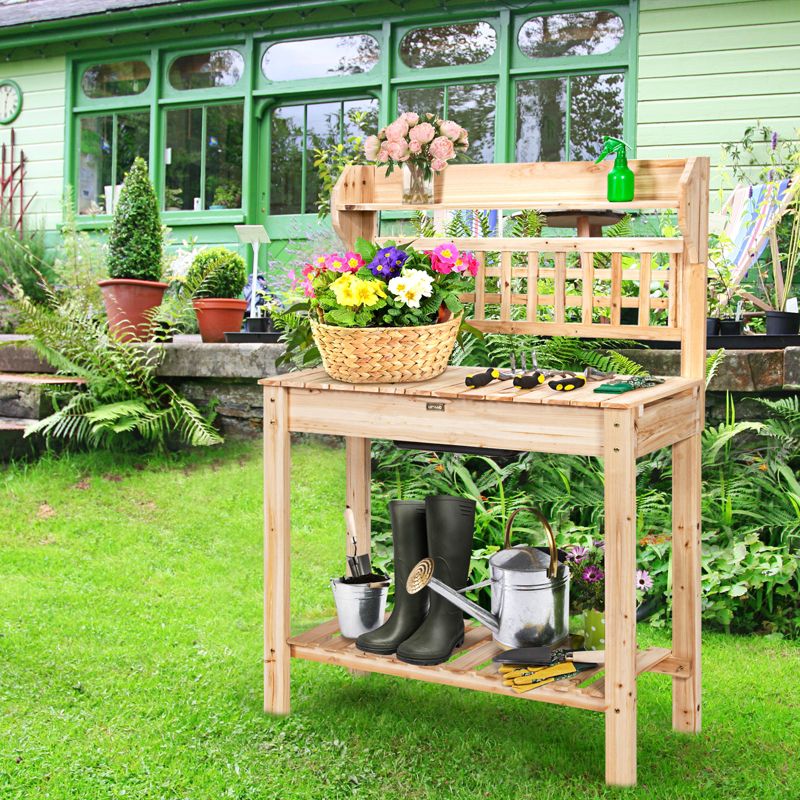 Tangkula Garden Potting Bench Workstation Table w/ Sliding Tabletop&Removable Sink for Garden&Backyard, 3 of 9