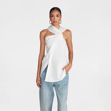 KBB by KAHLANA Women's 'The Twist Neck Shirt' - White XS