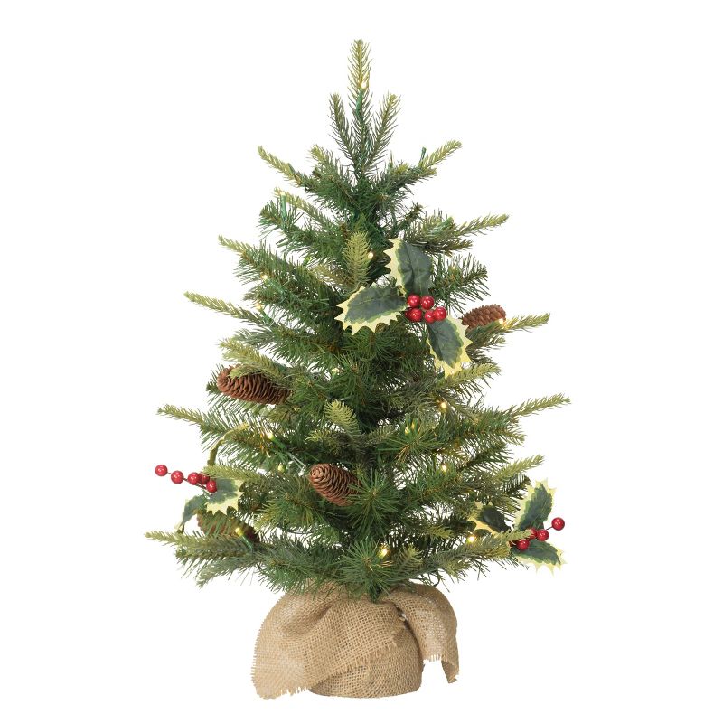 2ft Puleo Pre-Lit Tabletop Artificial Christmas Tree with Pine Cones Clear Lights, 1 of 5