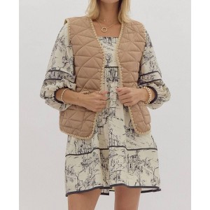 Women's Quilted Button Up Vest - entro - 1 of 4