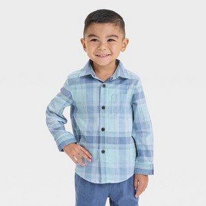 Toddler Boys' Long Sleeve Plaid Woven T-Shirt - Cat & Jack™ Blue - 1 of 3