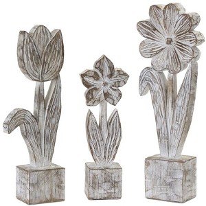 White Washed Potted Floral Sculpture (Set of 3) - 1 of 2