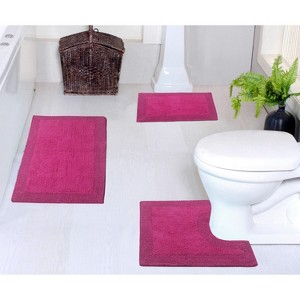 Luxury Reversible Bathroom Rugs Set, Washable Rug, Extra Soft and Absorbent bath Rug, Non-Slip Bath Mat Set, 3 Pcs Set with Contour, Hot Pink - 1 of 4