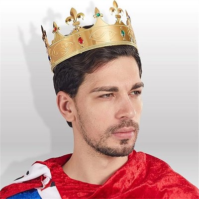 Joyfy Gold King Crown Halloween Costume Party Cosplay Props, Plastic Crown Hat for  for Kids Men Women Dress up, Play Party Accessories Decor