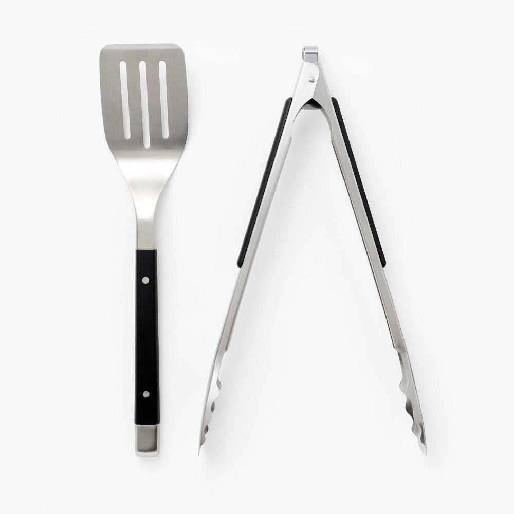 Photos - Other Accessories 2pc Stainless Steel Tong and Turner Grill Set Silver - Figmint™