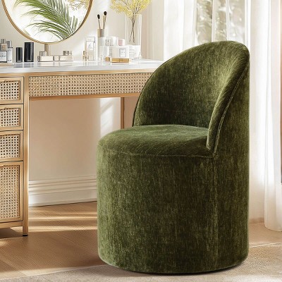 Upholstered Vanity Chair with Casters, Armless Chenille Makeup Chair with Wheels for Bedroom or Dressing Table-Maison Boucle