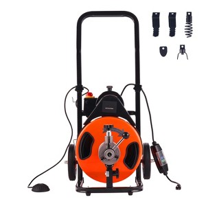 VEVOR Drain Cleaning Machine 75FT x 3/8 Inch, Sewer Snake Machine Auto Feed, Drain Auger Cleaner with 4 Cutter & Air-Activated Foot Switch, Orange - 1 of 4