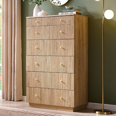 SinCiDo Fluted 7 Drawer Dresser for Bedroom, Modern 48" Tall Wood Chest of Drawers, Dresser Storage Organizer for Living Room, Hallway