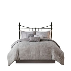 Gulches Series Gray Modern Transitional Soft Brushed Microfiber Seersucker with Polyester Fill Queen 7 Piece Printed Seersucker Comforter Set Blanket - 1 of 4