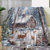 Lomsoe Snowy Cabin and Deer Design Flannel Blanket - All Seasons Soft and Warm Throw Blanket for Napping, Camping, Travel, Office, Home Decor - 3 of 4