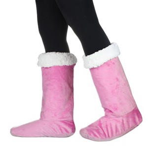 Women's Faux Shearling Lined Slipper Socks, Kid's Winter Indoor Home Non Skid Booties, Soft, Warm, Fluffy, Cozy, Fuzzy, Gifts - Catalonia - 1 of 4