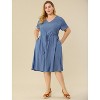 Agnes Orinda Women's Plus Size Tie Waist Short Sleeve Solid Chambray Casual Shirt Dresses - 2 of 4