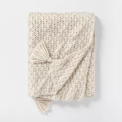 Chunky Knit Reversible Throw Blanket Cream - Threshold™ designed with Studio McGee