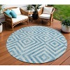 Teal Blue And Ivory Geometric Washable Indoor Outdoor Area Rug - 2 of 4