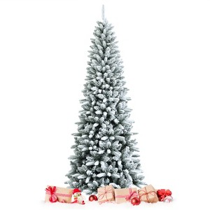 Tangkula 4.5FT Slim Snow-Flocked Christmas Tree Hinged Pencil Tree W/ 373 Branch Tips Premium PE & PVC - 1 of 4