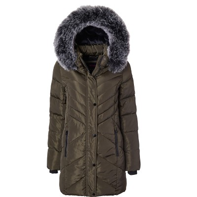 Sportoli Women Long Quilted Plush Lined Outerwear Puffer Jacket Winter Coat with Fur Hood