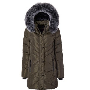 Sportoli Women Long Quilted Plush Lined Outerwear Puffer Jacket Winter Coat with Fur Hood - 1 of 4