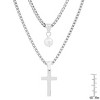 Steeltime 24" and 30" Men's stainless steel double row box chain with freshwater pearl and cross pendants. Color Options: Silver, Gold - 3 of 4
