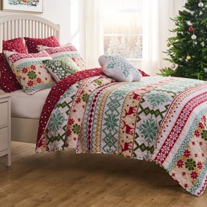 Greenland Home Fashions Fair Isle Snow Quilt Set – 3-Piece, Nordic Holiday Design - 1 of 4