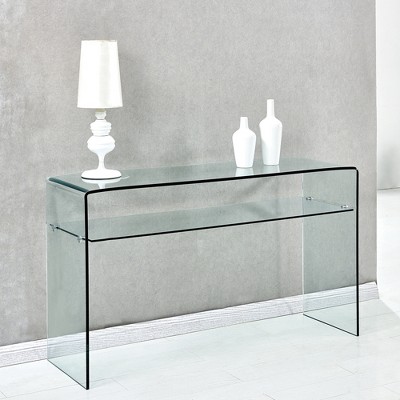Transparent Tempered Glass Console Table, Rounded Edge Sofa Table & Study Desk