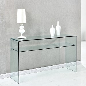 Transparent Tempered Glass Console Table, Rounded Edge Sofa Table & Study Desk - 1 of 4