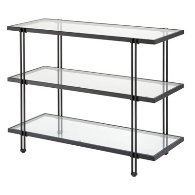Lifestorey Folio Metal and Glass Sofa Table Black: Mid-Century Modern Entryway Table, Powder-Coated Frame