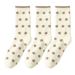 Anna-Kaci 3 Pairs Women's Plush Crew Socks with Polka Dot Pattern and Thick Fleece Lining - 1 of 4