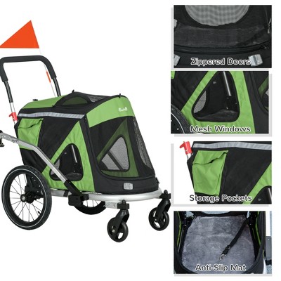 Green Foldable Dog Bike Trailer with Aluminum Frame