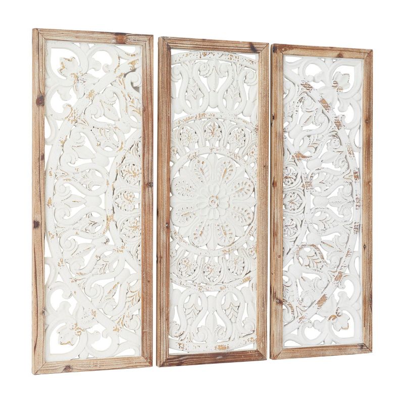 Set of 3 Wood Floral Intricately Carved Wall Decors with Mandala Design White - Olivia &#38; May, 2 of 7