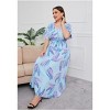Plus Size Women's V Neck Maxi Dress Belted Waist Flowy Ankle Length Casual Elegant Party Dress - 2 of 4