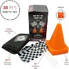 38 Pcs Set Includes 12 Traffic Cones, 24 Checkered Flags, and Racetrack Floor Runner for Birthday Party and Racing Theme Decoration by 4E's Novelty - 2 of 4