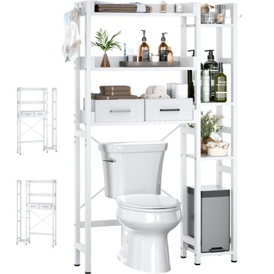 Aheaplus 31'' W Over-the-Toilet Storage Shelf with 2 Drawers and 4 Hooks for Restroom and Laundry