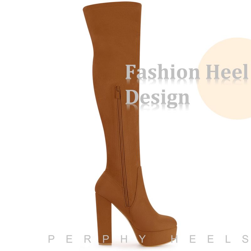 Perphy Women's Platform Chunky Heel Round Toe Over the Knee Thigh High Boots, 4 of 5