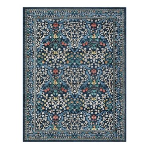 2x6 FT Modern Washable Area Rug, Floral Throw Carpet with Non Slip Backing, Low Pile Stain Resistant Floor Cover for Living Room, Beige - 1 of 4