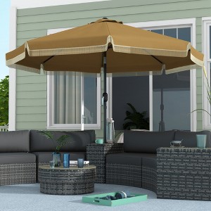 TiramisuBest 9'x7' Solar LED Lighted Patio Umbrella with Tilt & Crank for Table/Base,Garden/Deck/Backyard/Pool/Beach,Brown - 1 of 4