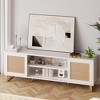 Rattan TV Stand for 65 Inch, Boho Entertainment Center with Doors and Open Shelves, Media TV Console Cabinet - 3 of 4