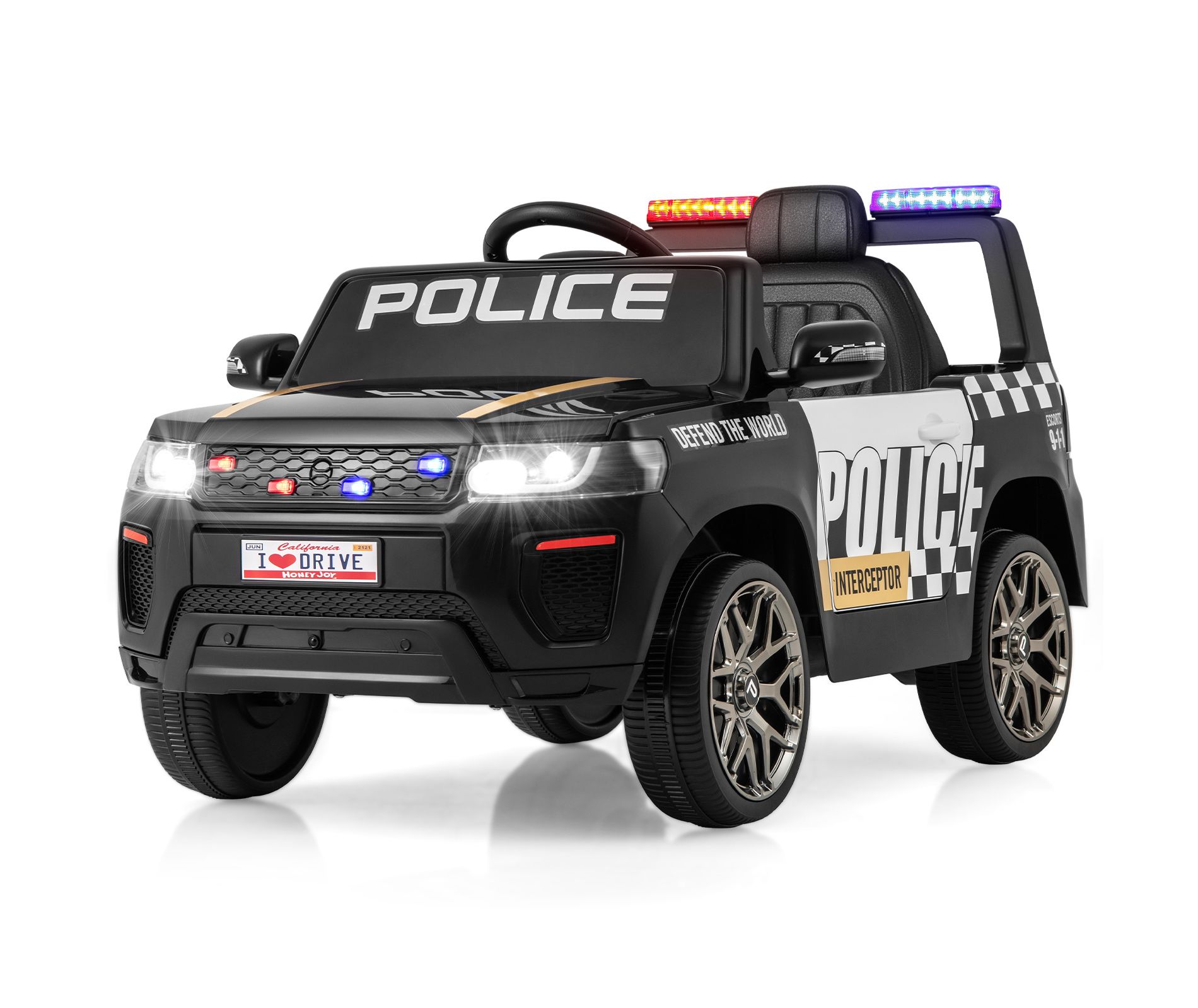 Costway Kids Ride on Police Car 12V 7A Battery Powered Cop Car with Remote Control Black