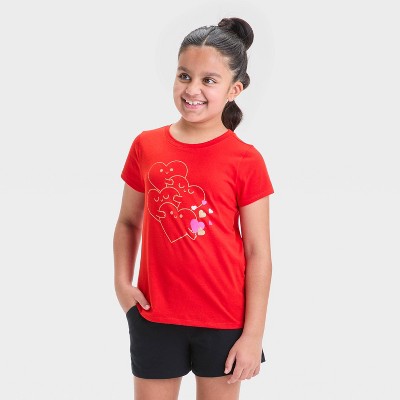 Girls' Short Sleeve Valentine's Day 'Hugging Hearts' Graphic T-Shirt - Cat & Jack™ Red