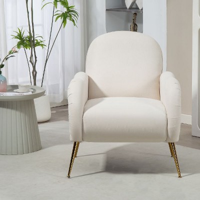 CAVINAS Modern Upholstered Accent Chair With Tufted Back and Gold Metal Legs, Stylish Fabric Armchair for Living Room, Bedroom or Office