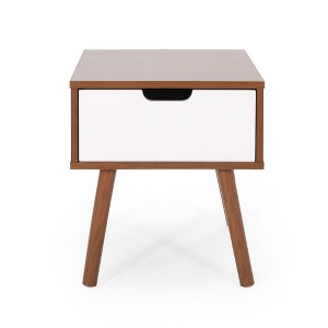 FONTOI End Table Two Tone End Table Mid Century Modern Wood Accent Table with Drawer for Living Room or Bedroom, Walnut, 15.5"*15.5"*16.75" - 1 of 4
