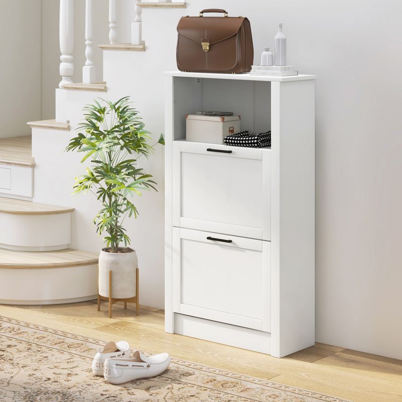 HOMCOM Shoe Storage Cabinet with 2 Flip Drawers and Open Compartment, Adjustable Shelves for Entryway or Hallway, 3 of 7