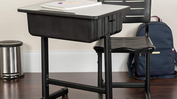 Emma and Oliver Adjustable Height Student Desk and Chair with Black Pedestal Frame, 2 of 13, play video