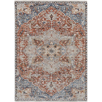 Kaia Transitional Medallion Orange/Ivory/Blue Area Rug