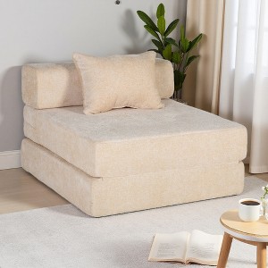 Convertible Chenille Floor Sofa Bed Single Seater with Fixed Frame - 1 of 4