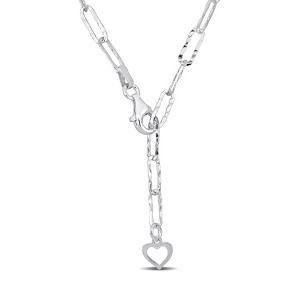 EVERLY JEWELRY | Sterling Silver 3.5mm Fancy Cut Oval Link Necklace Heart Charm, 16-inch - 1 of 4